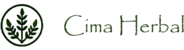 Logo de CimaHerbal con hoja verde en emblema circular transparente